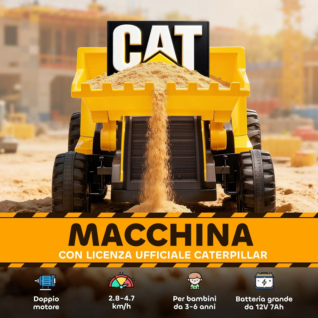 Ruspa Elettrica per Bambini 3-6 Anni Marchio Ufficiale Caterpillar 12V con Telecomando Giallo...