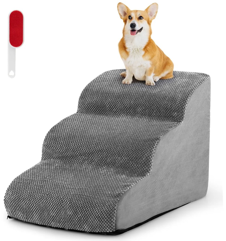 Costway Rampa per cani in schiuma a 3 livelli, Scale antiscivolo con superficie a pendenza dolce altezza 40cm Grigio