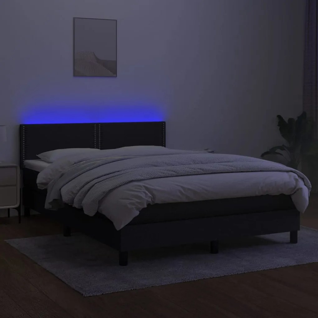 Letto a Molle con Materasso e LED Nero 140x190 cm in Tessuto