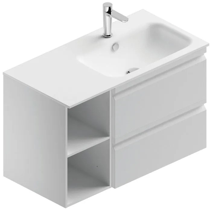 Mobile sottolavabo e lavabo Pull bianco opaco in mdf L 90 x H 56 x P 46 cm 1 vasca 2 cassetti