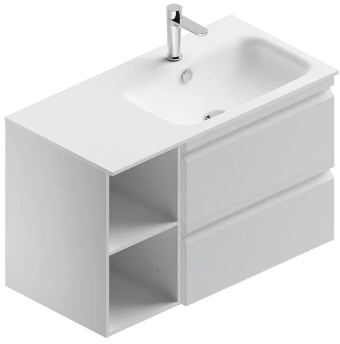 Mobile sottolavabo e lavabo Pull per vasca a destra bianco opaco in mdf L 90 x H 56 x P 46 cm 2 cassetti