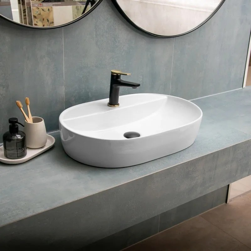 Kamalu - lavabo bagno da appoggio design ovale ceramica bianca | k-litos-610