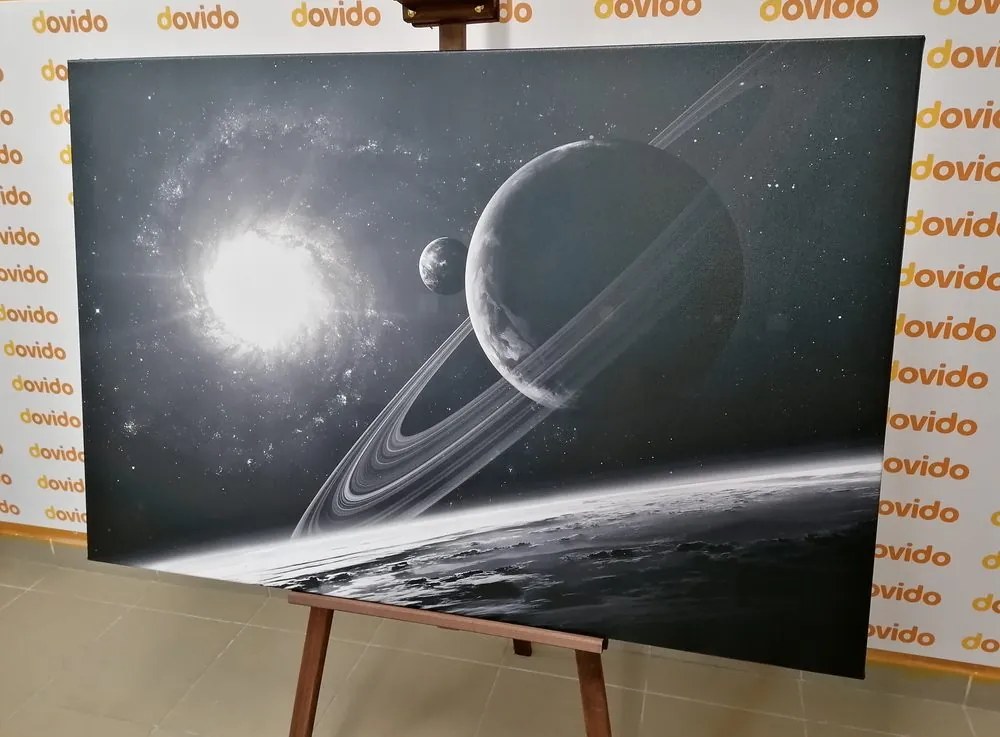 Quadro su tela – Pianeta nello spazio in bianco e nero