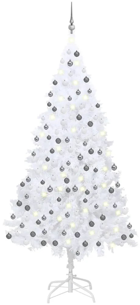 Albero di Natale Artificiale Preilluminato con Palline, Albero di Natale Preilluminato con Palline Bianco 240 cm PVC III