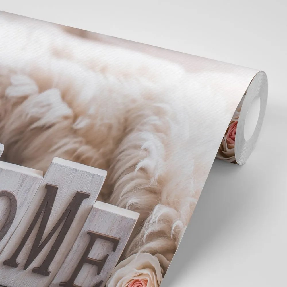 Carta da parati – Natura morta con scritta Home