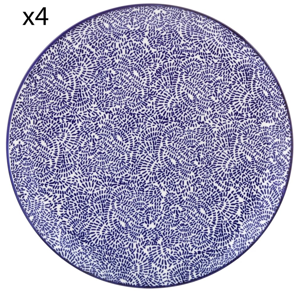 Set 4 piatti piani puntini blu porcellana Hanami