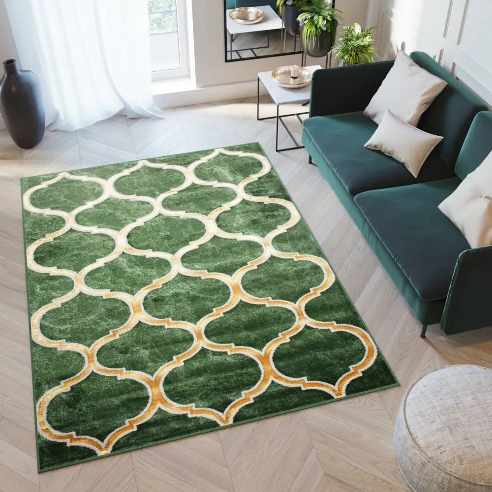 Tappeto originale verde con motivi dorati Larghezza: 140 cm | Lunghezza: 200 cm