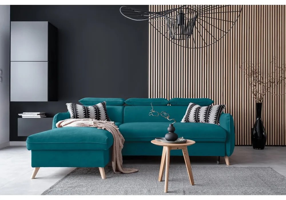 Divano letto angolare in velluto turchese (angolo sinistro) Sweet Harmony - Miuform