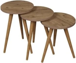 Set 3 Tavolini Decorativi Da Salotto Gambe Legno Aphrodite Rovere