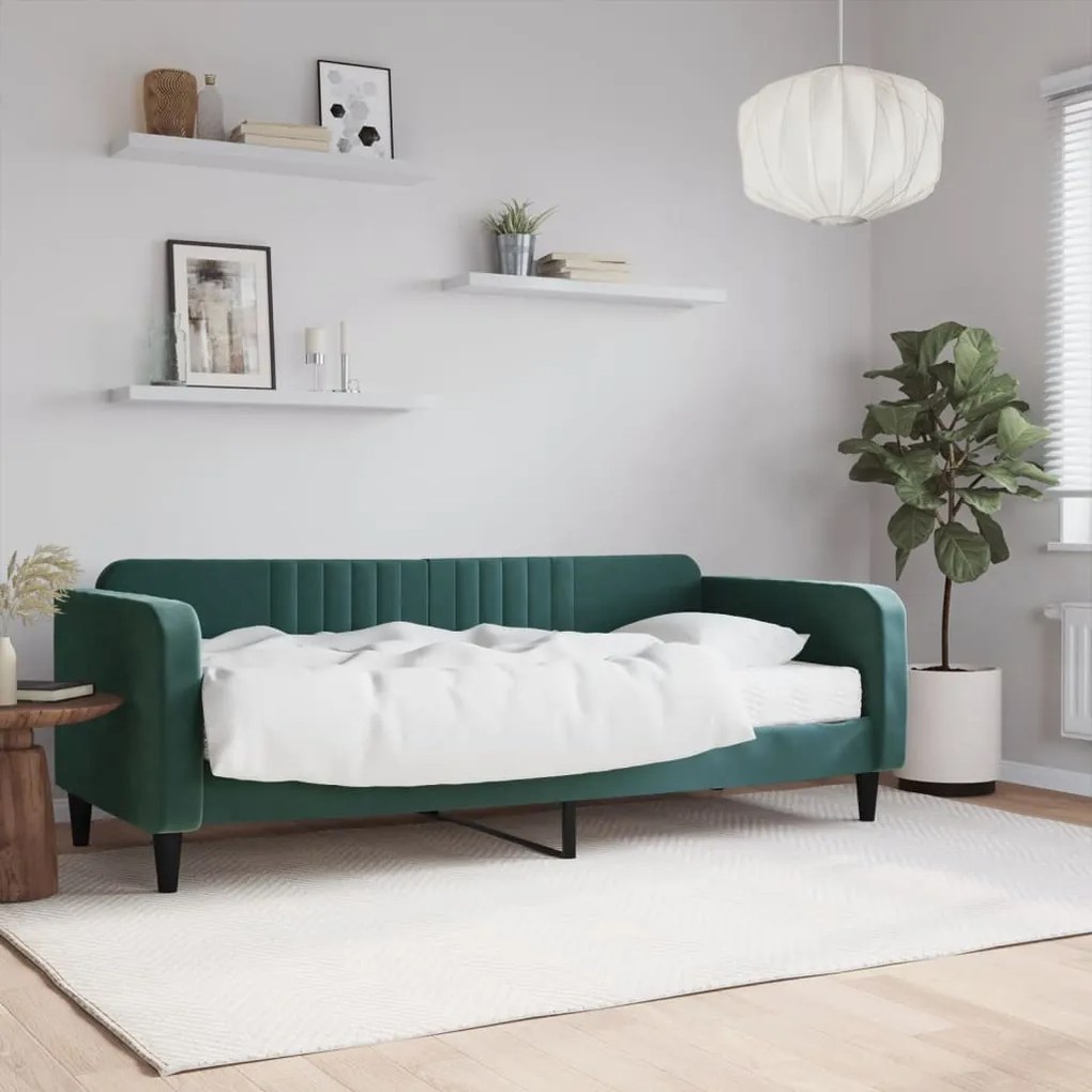 Divano Letto Con Materasso Verde Scuro 90x200 Cm İn Velluto /