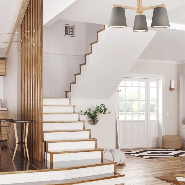 Plafoniera ELLIE 3xE27/60W/230V grigio/rovere