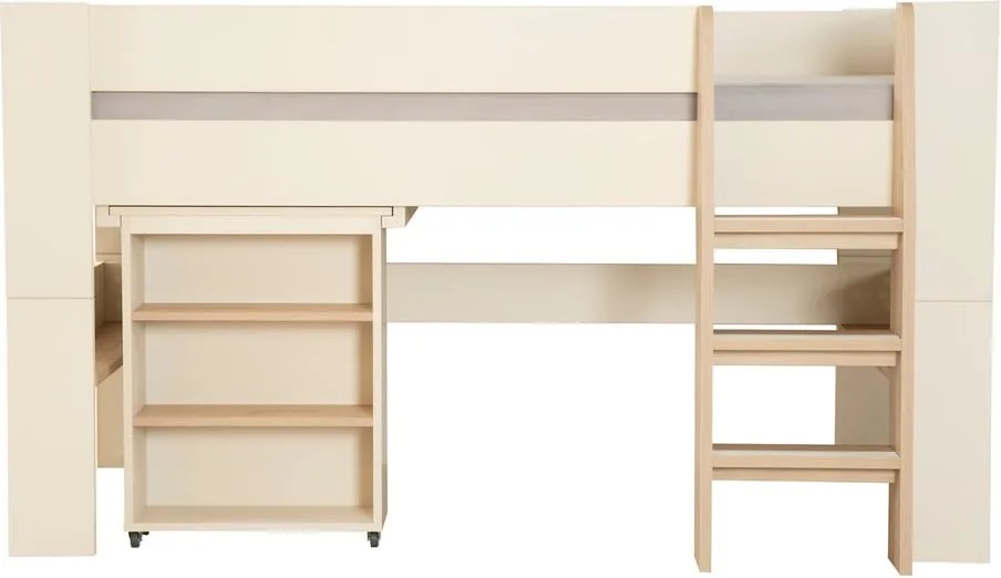 Letto da bambini rialzato beige con contenitore e scrivania rete non inclusa 90x200 cm Studio – Roba