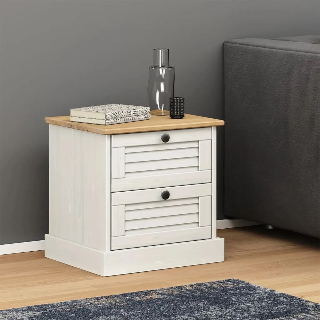 Comodino Vıgo Bianco 42x35x42 Cm İn Legno Massello Di Pino /