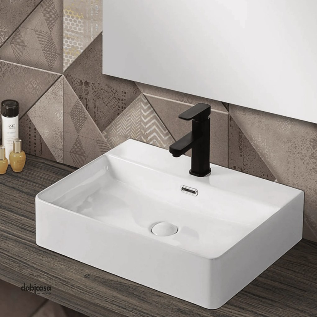 Lavabo D'Appoggio In Ceramica Bianco Lucido da 50 cm