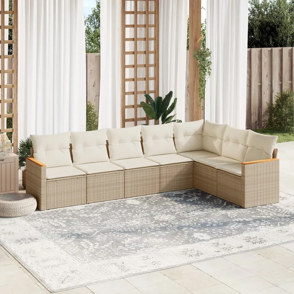 Set divani da giardino 7 pz con cuscini beige in polyrattan