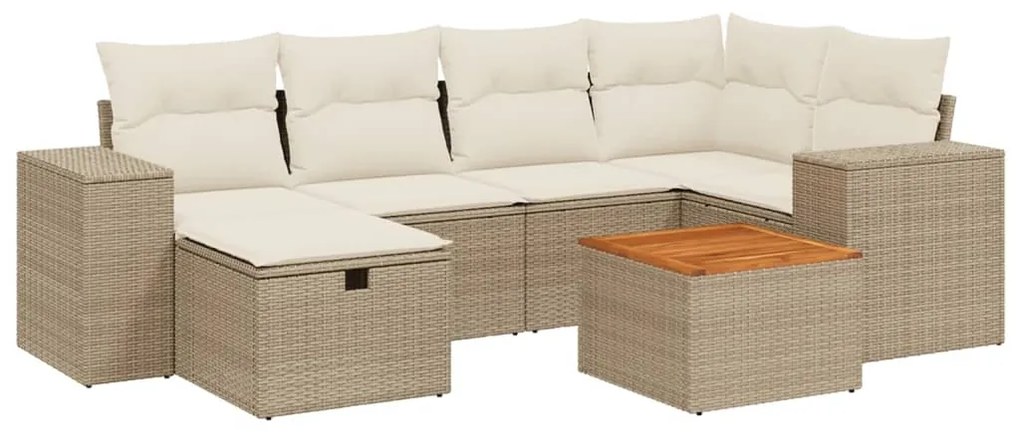 Set Divani da Giardino 7 pz con Cuscini Beige in Polyrattan