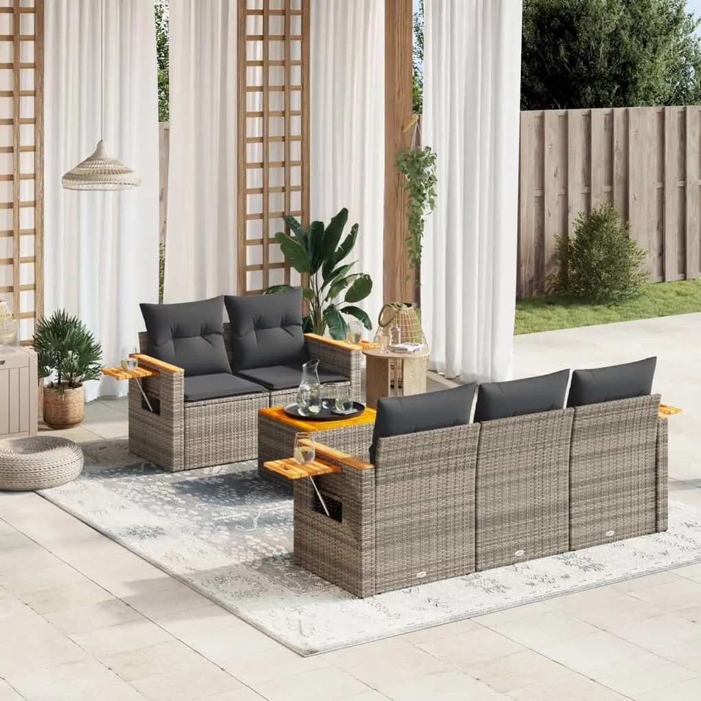 Set divano da giardino 6 pz con cuscini grigio in polyrattan