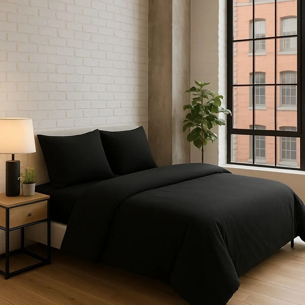 Set copripiumino e federa nero per letto singolo o esteso con lenzuolo incluso/3 pezzi 160x220 cm Classic – Mila Home