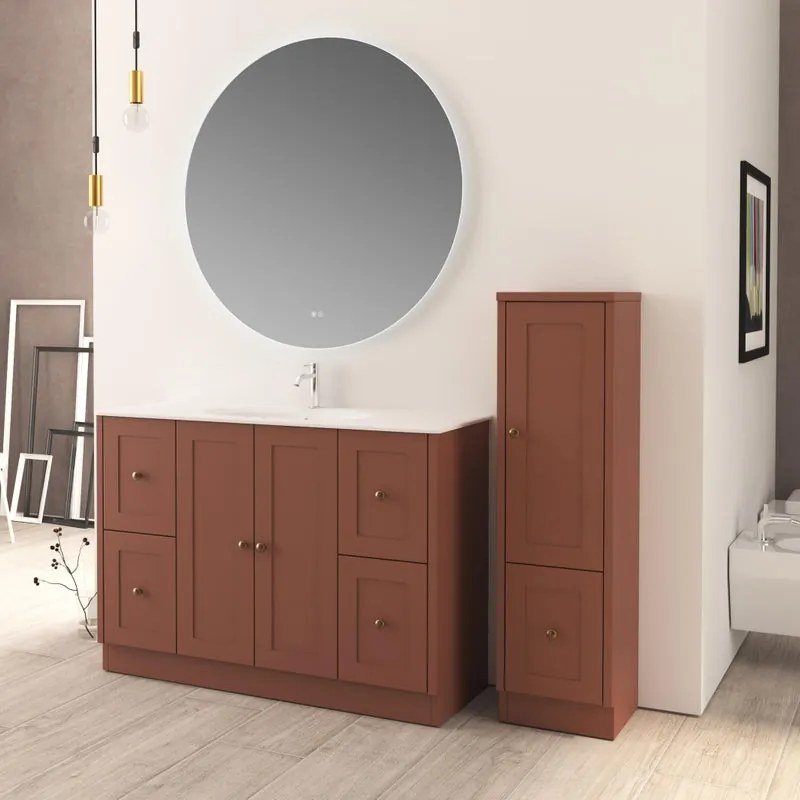 Mobile bagno da terra con lavabo HAMPTON L 120 x H 86 x P 46 cm terracotta, bianco lucido, bronzo in mdf effetto legno per vasca centrale