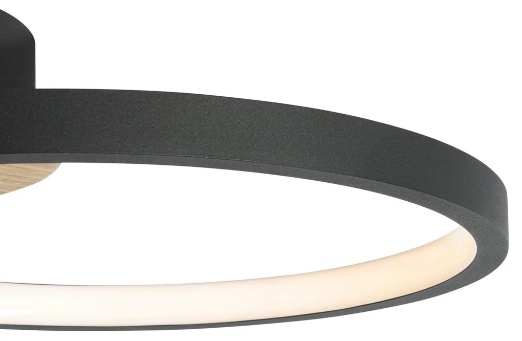 Plafoniera moderna nera con legno incl. LED dimmerabile a 3 livelli - Alec