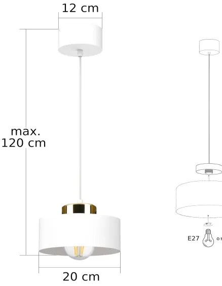 Lampada a sospensione con cavo IGNIA 1xE27/60W/230V bianco/oro