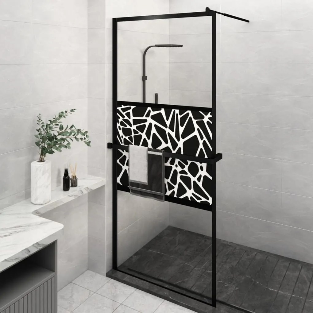 Parete Doccia Con Mensola Nera 100x195 Cm Vetro Esg E Alluminio /