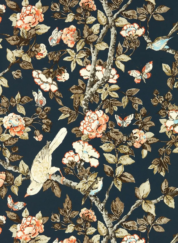 Sanderson Carta da parati Caverley - Indigo Blue/ Rowan Berry