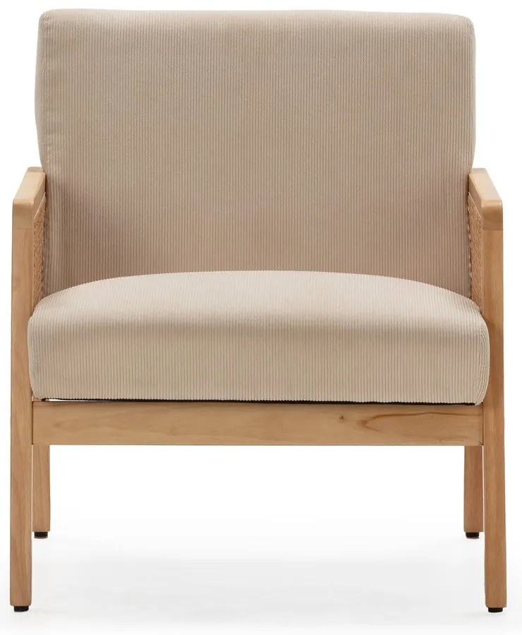 Poltrona con trama beige con rivestimento in velluto a coste Debra – Marckeric