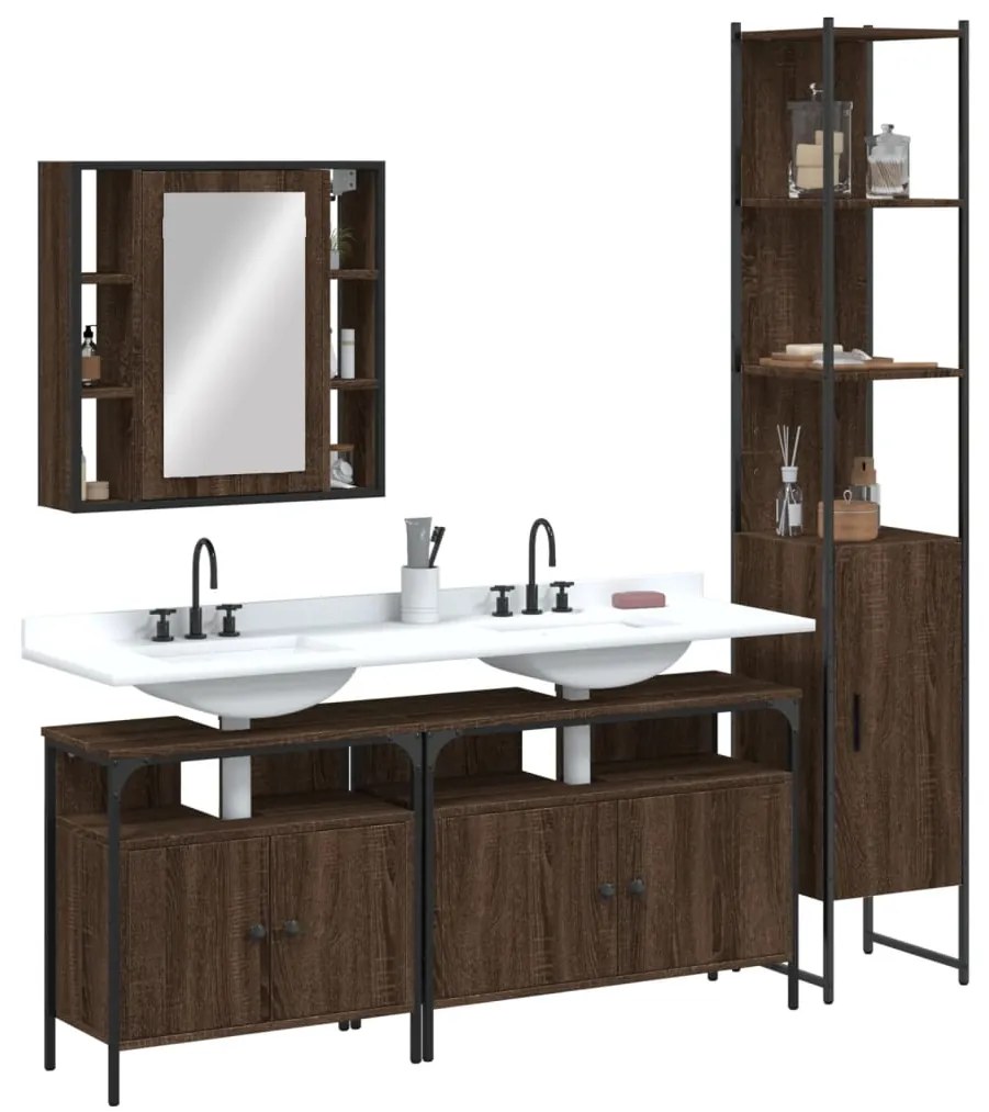 Set Mobili Da Bagno 4 Pz Rovere Marrone İn Legno Multistrato /