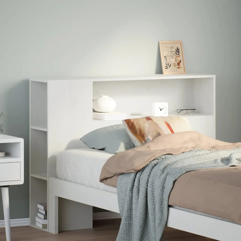 Testiera Con Ripiani Bianca 90 Cm İn Legno Massello Di Pino /