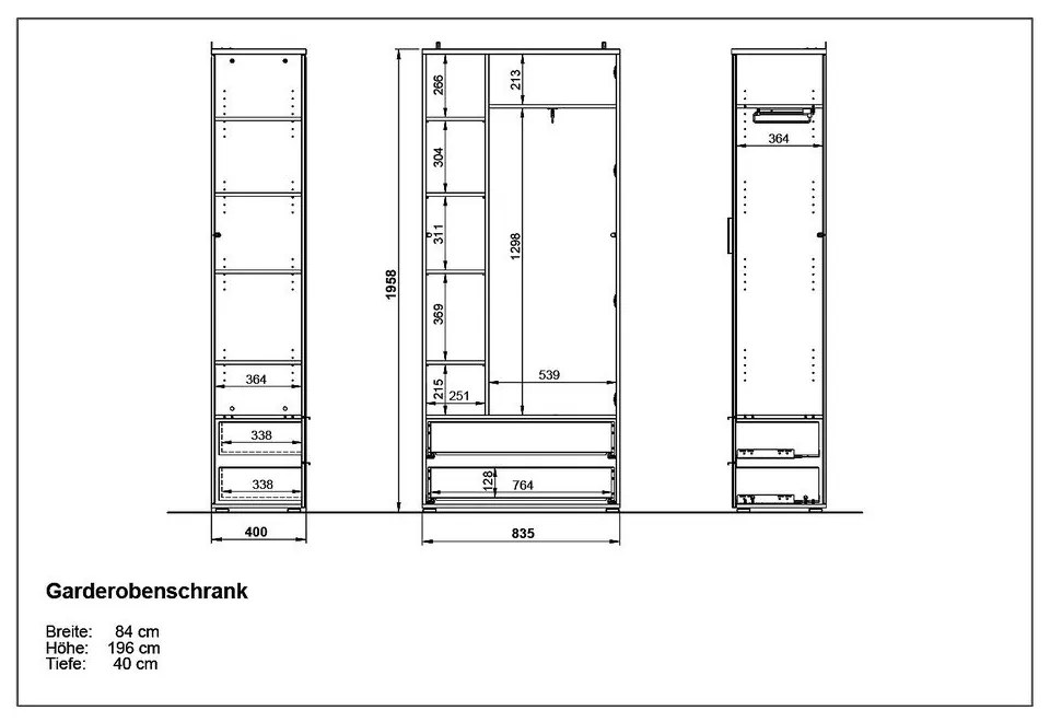 Armadio bianco in rovere con specchio 84x196 cm Telde - Germania