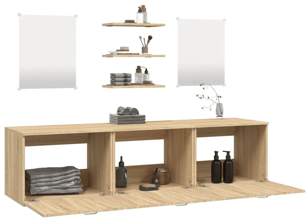 Set mobili da bagno 6 pz rovere in legno multistrato