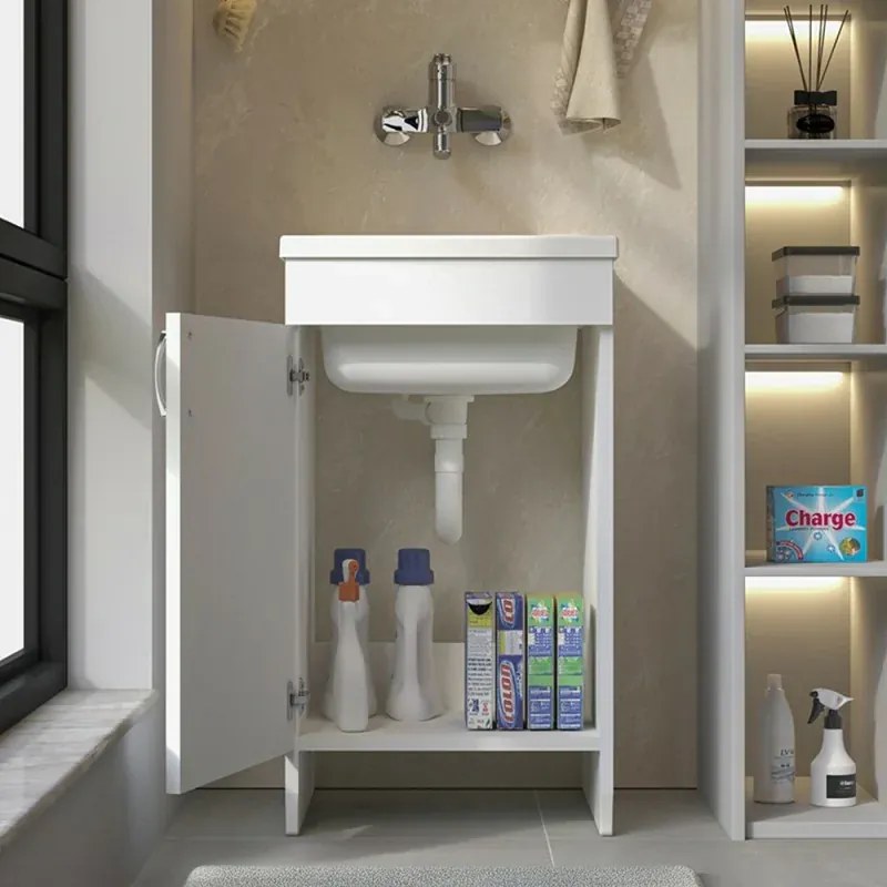 Mobile lavatoio 45x50 cm bianco in kit di montaggio con vasca e asse Ikaro