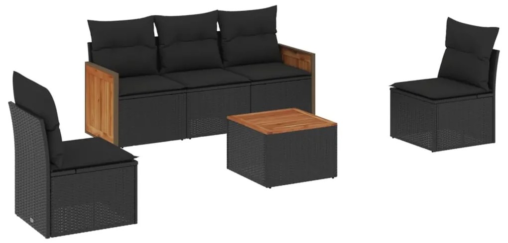 Set Divano da Giardino 6 pz con Cuscini Nero in Polyrattan