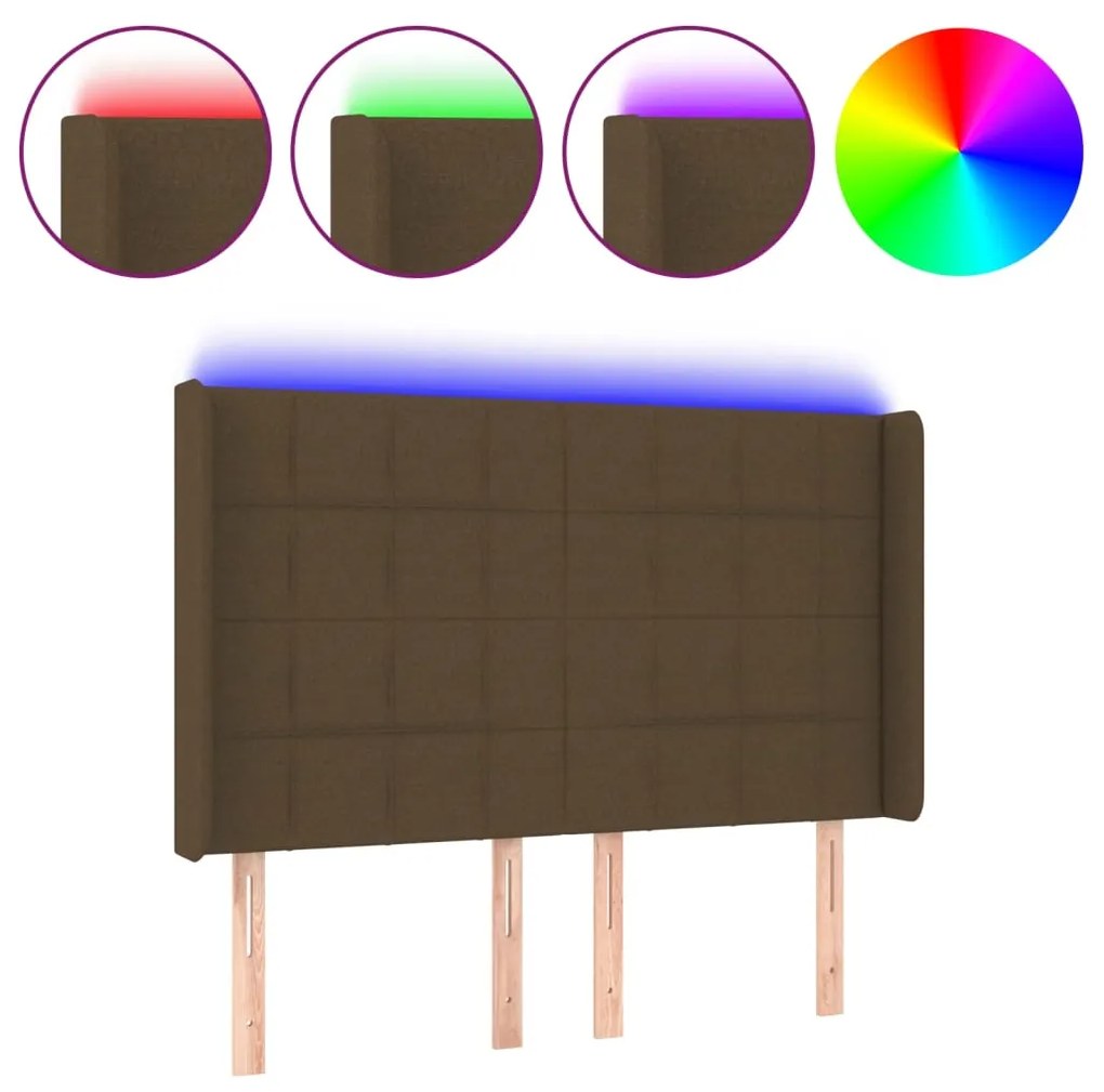 Testiera a led marronescuro147x16x118/128cm intessuto