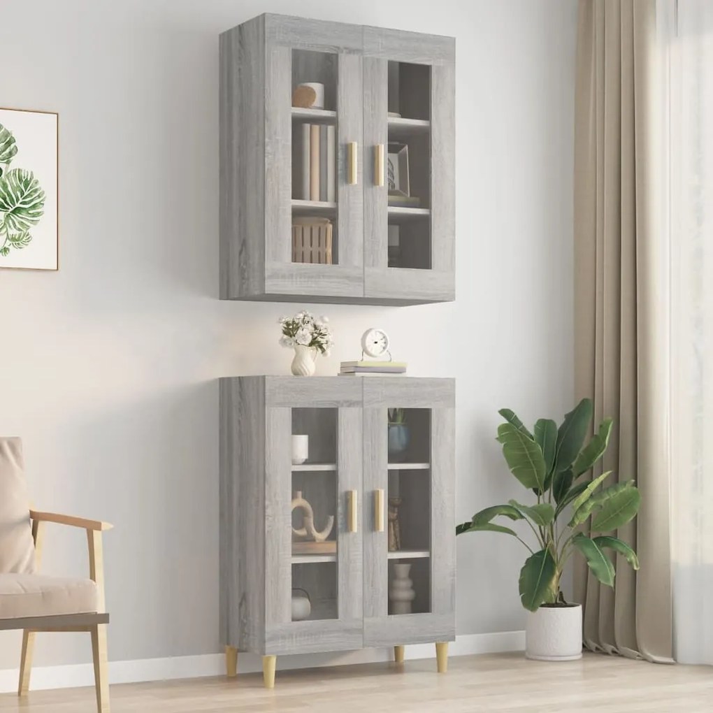 Armadietto Pensile A Parete Grigio Sonoma 69,5x34x90 Cm /