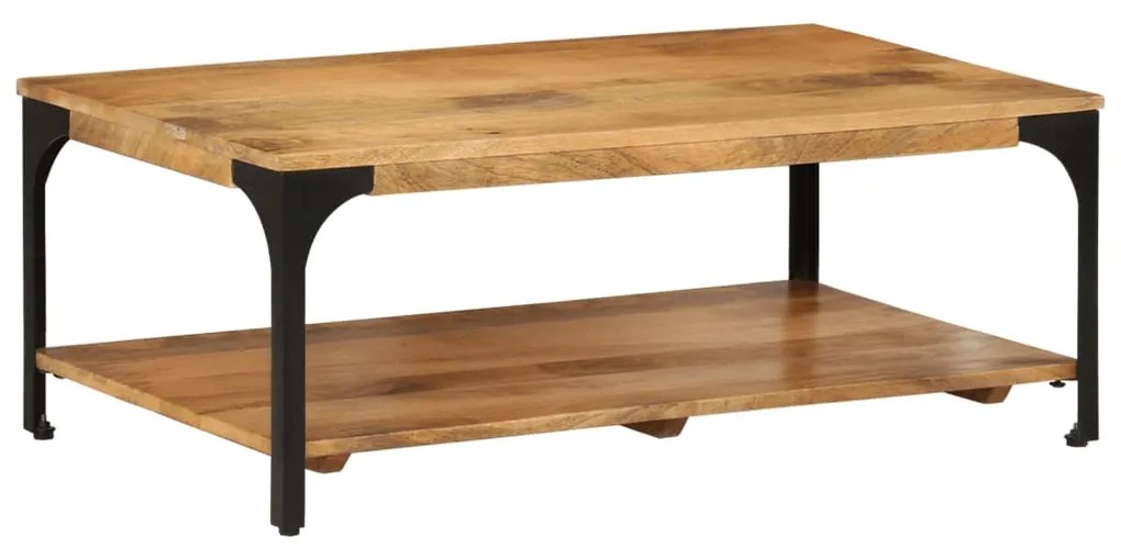 Tavolino 2 Livelli 100x55x38 Cm Legno Massello Mango E Acciaio /