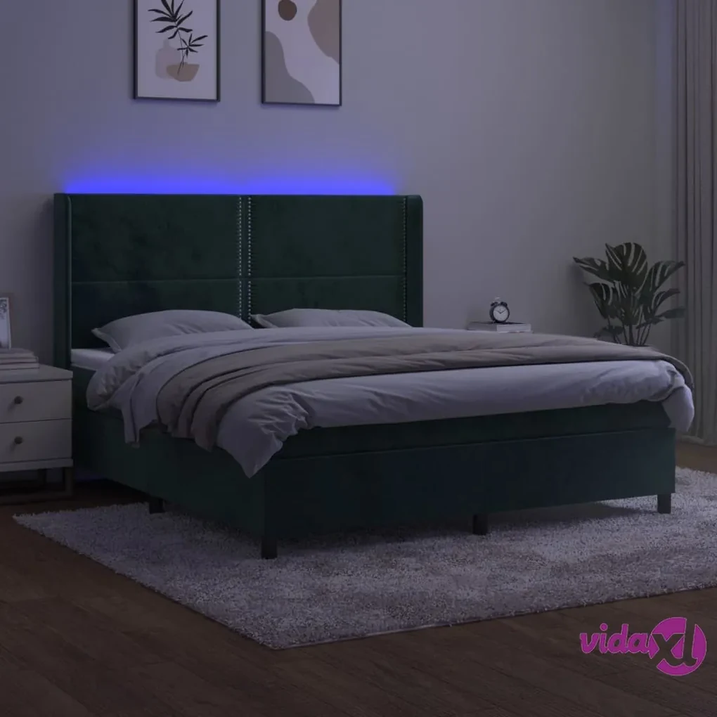 Letto a Molle con Materasso e LED Verde 90x190 cm in Tessuto