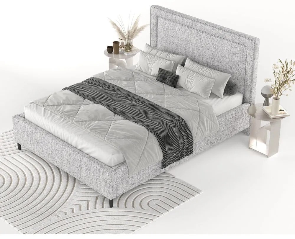 Letto matrimoniale imbottito grigio chiaro con spazio contenitivo e rete 140x200 cm Baleine - Maison de Rêve