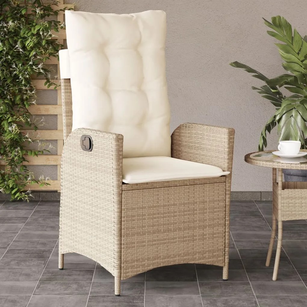 Sedia reclinabile da giardino con cuscini beige in polyrattan