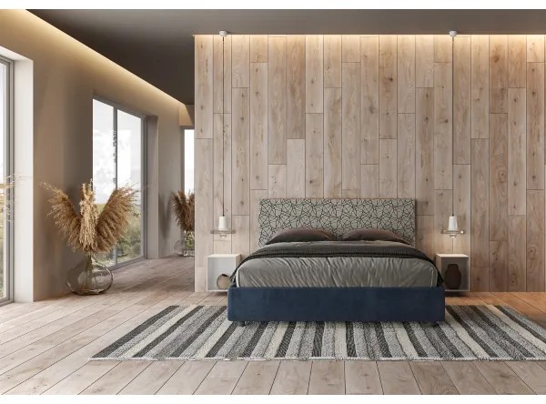 Letto matrimoniale contenitore imbottito 160x200 tessuto Era 9 blu Arla