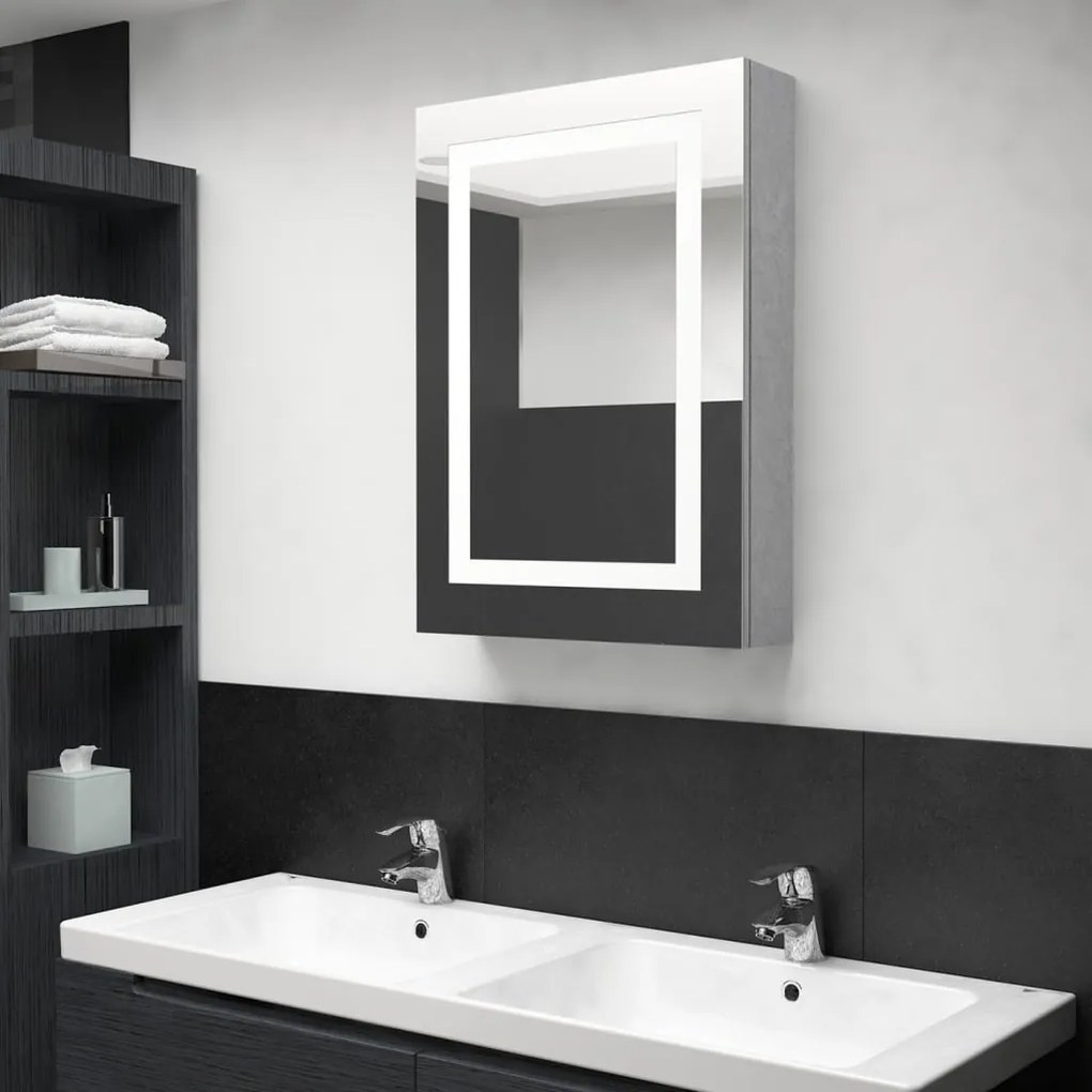 Armadietto Bagno Con Specchio E Led Grigio Cemento 50x13x70 Cm /