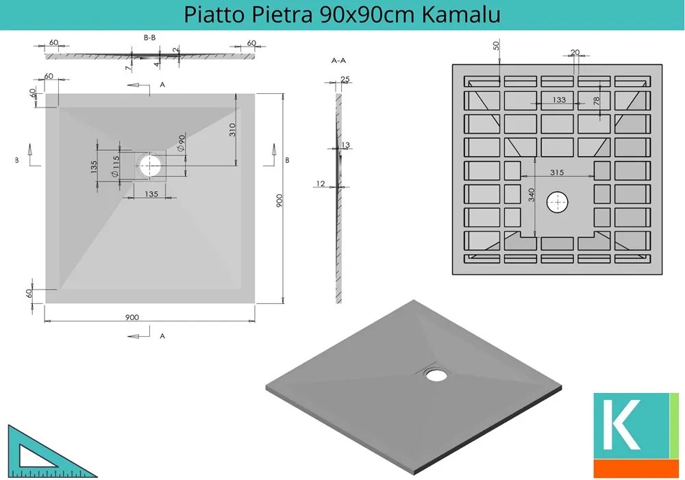 Piatto doccia 90x90 effetto pietra colore ardesia antracite - KAMALU