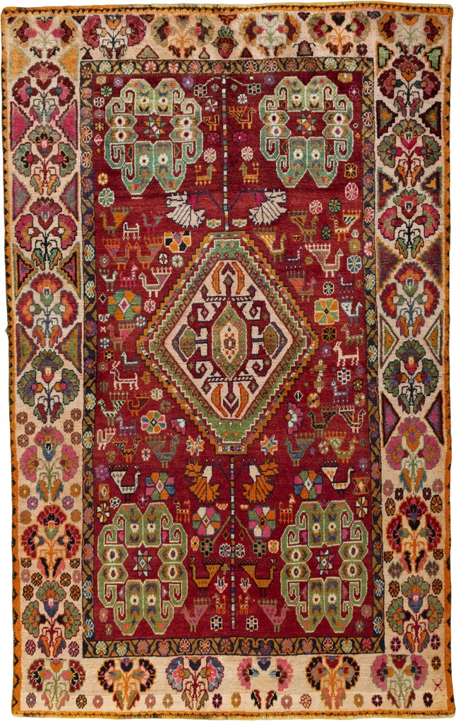 Shiraz Tappeto 140 x 220 Rosso (Iran) Annodato A Mano