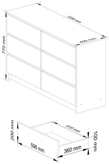 Cassettiera Credenza 120x40x77 Cm 6 Cassetti Artika Bianco Opaco
