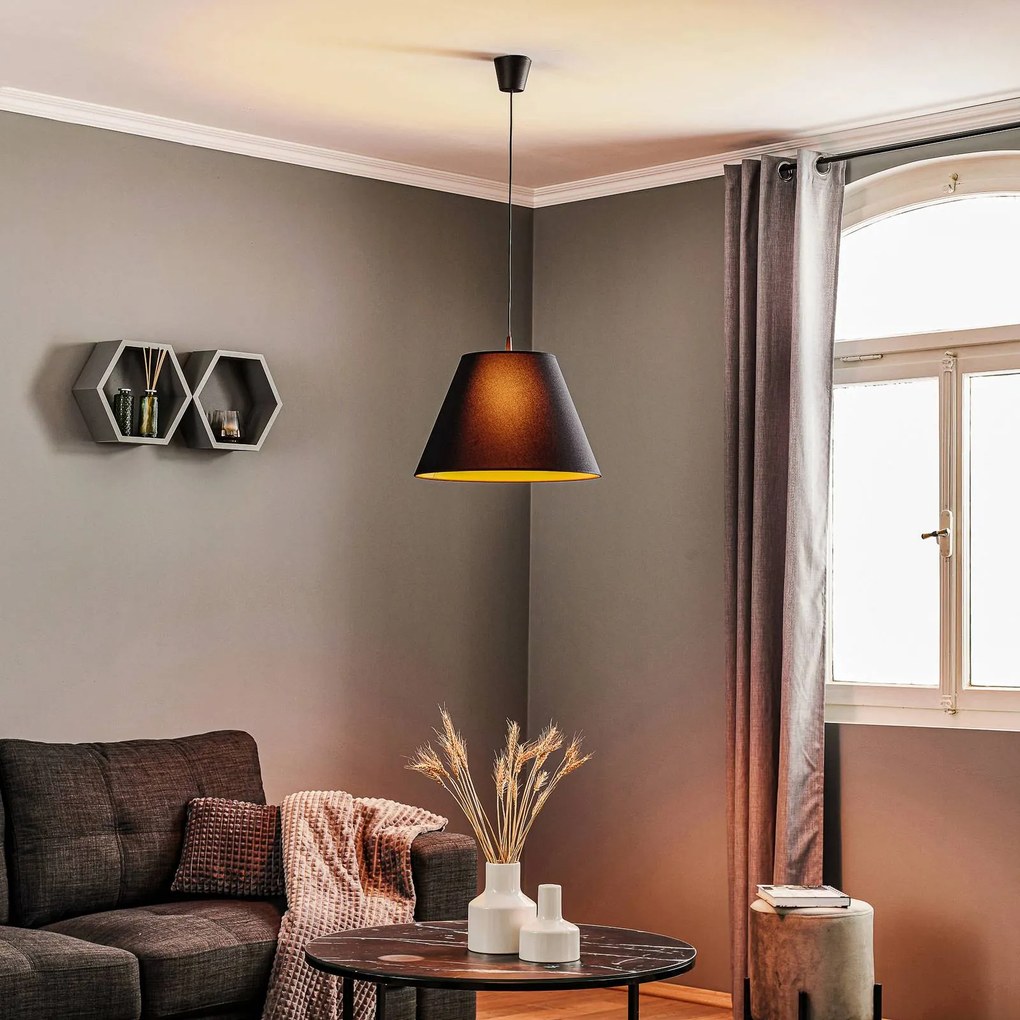 Duolla Lampada a sospensione Anna, nera, interno dorato