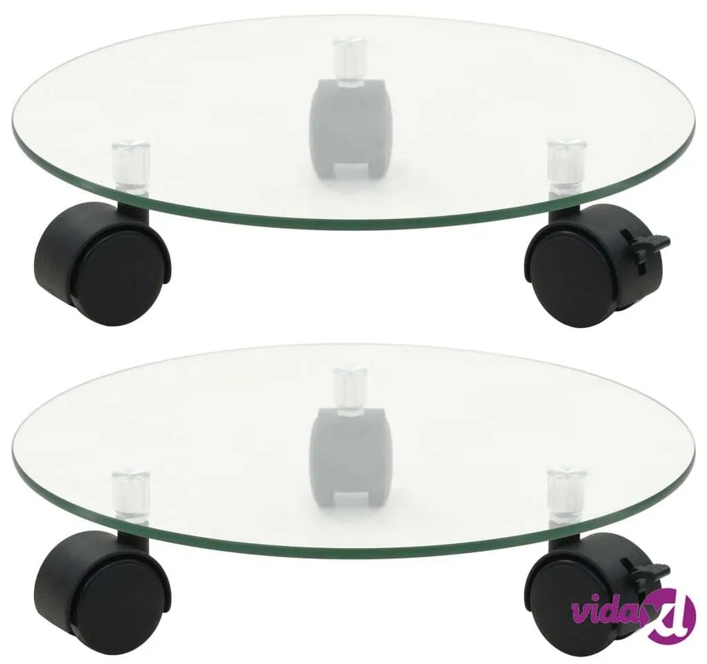 vidaXL Pedane con Ruote per Piante 2pz in Vetro Temperato Rotondo 28cm