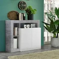 Credenza moderna 2 ante bianco lucido e cemento, ZLCHNMAD2P-CE