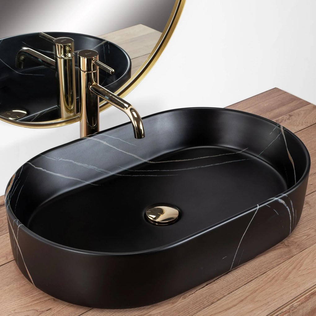 Lavabo da appoggio in ceramica Rea Nadia Stone Black Matt