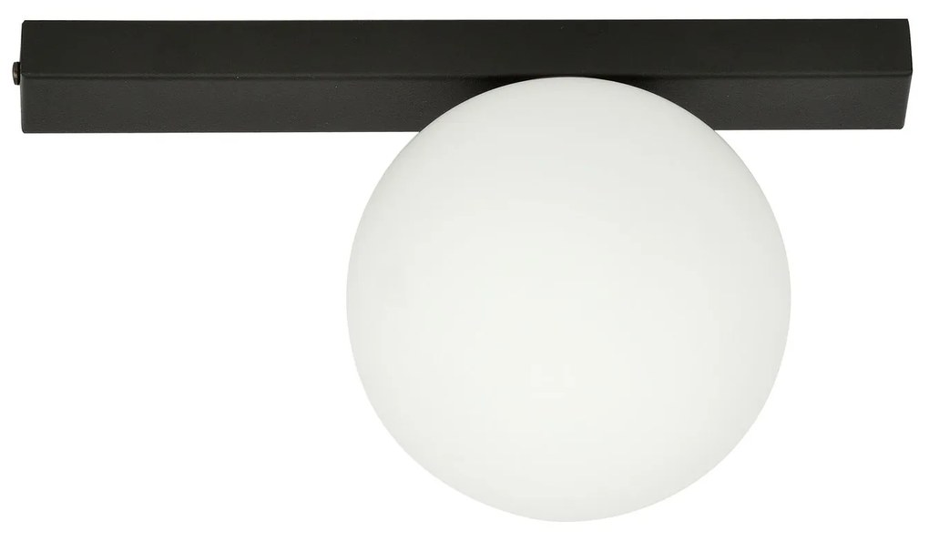 Plafoniera Moderna 1 Luce Fit Barra In Acciaio Nero E Sfera Di Vetro Opale